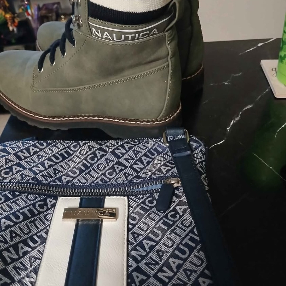 Nautica Green Boots and Blue Logo Bag